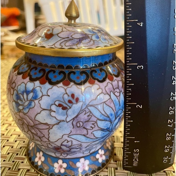 Vintage Cloisonné Trinket box & Ginger Jar Enameled brass, Handmade Chinese Art - Picture 6 of 10